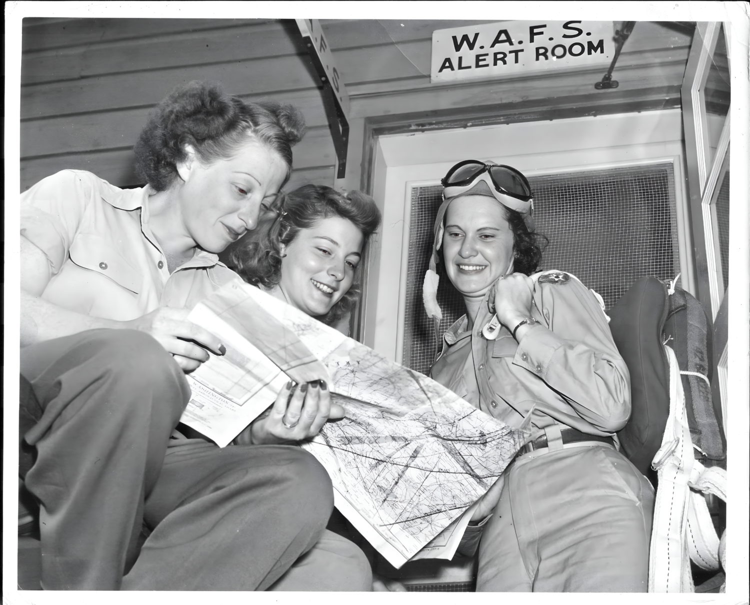 Pursuit pilots Kathryn B, Fine, Nancy Batson, Jane Straughn, 2nd Ferrying Division, New Castle Army Air Base, DE Photo- K, Fine Collection_enhanced
